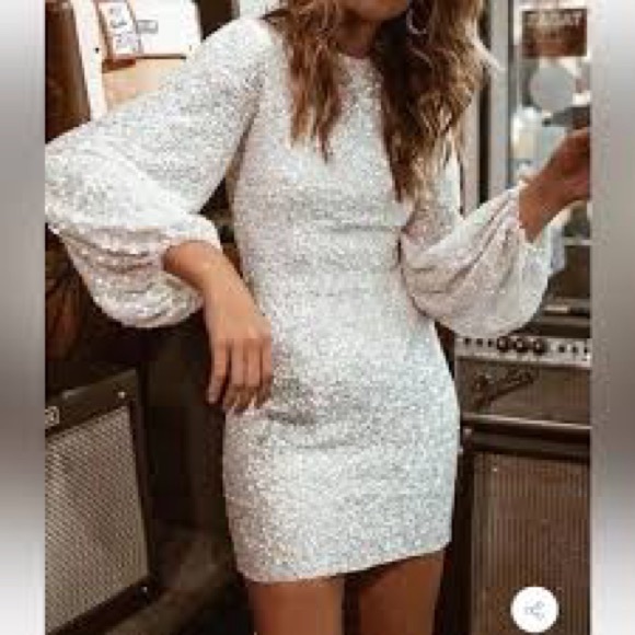 BHLDN Anthropologie Goldie White Sequin Mini Dress Long Sleeves - Picture 4 of 14